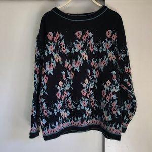 Vintage Jack Winter Black Floral Sweater Women’s Size Large